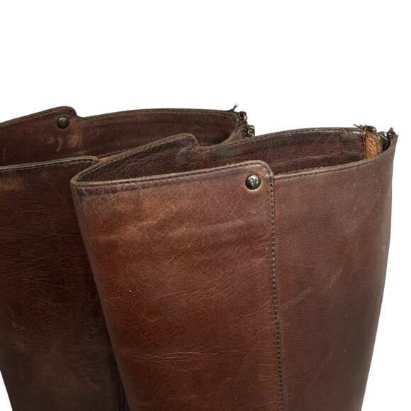 FRYE Melissa Stud 9 B Brown Leather Back Zip Riding Boots Preppy Equestrian - Picture 9 of 13
